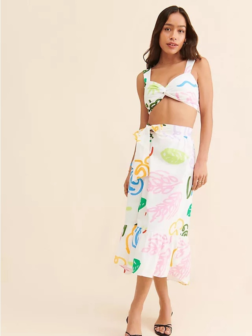OLIVIA RUBIN White Tropical Print Two  Dress Set in Multicolor
